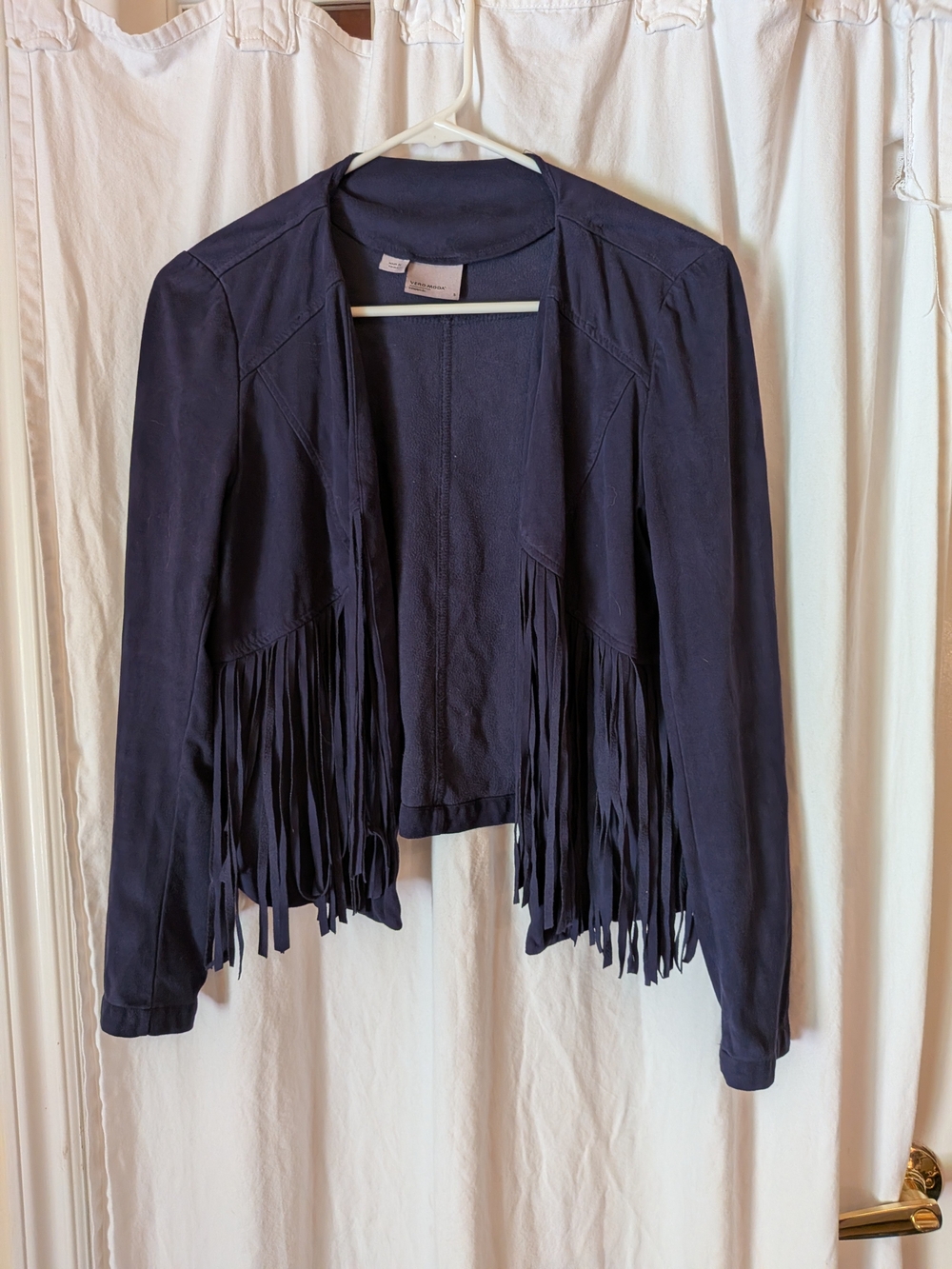 Vero Moda Navy Fringe Open-Front Suede Jacket